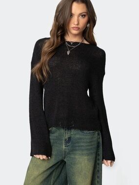 Edikted Black Scoop Neck Lightweight Knit Sweater